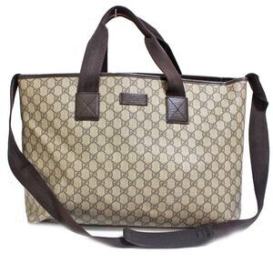 Gucci 2way GG Pattern Tote Bag Brown PVC Leather